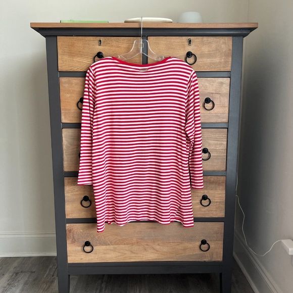 Michael Kors Red and White Striped Long Sleeve Top with Lace Up Bodice Large - Picture 4 of 7